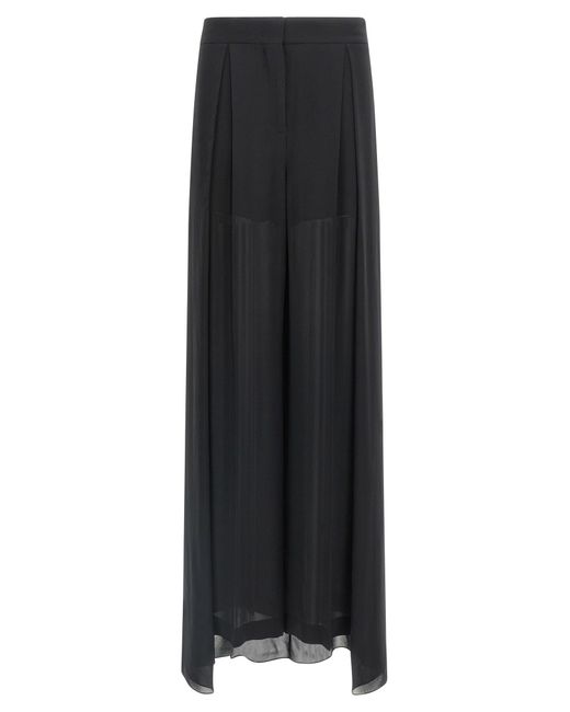 Alberta Ferretti Black High-Waisted Silk Georgette Palazzo Pants With Asy