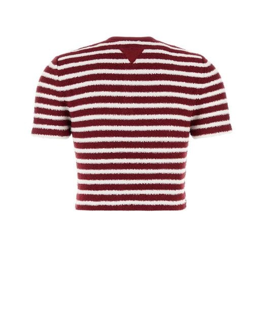 Prada Red Bouclé Crew-Neck Cotton-Blend Knitted Top