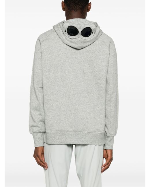 C P Company Gray Diagonal Raised Fleece Goggle Hooded Sweatshirt Clothing for men