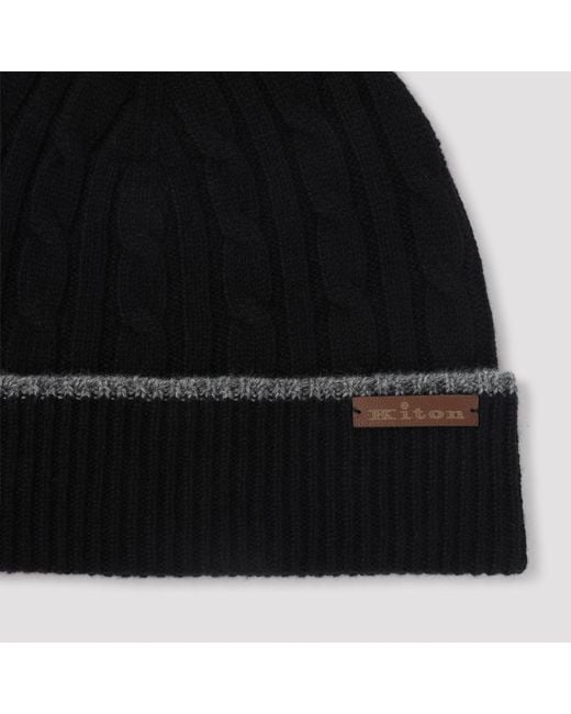 Kiton Black Cable-Knit Beanie