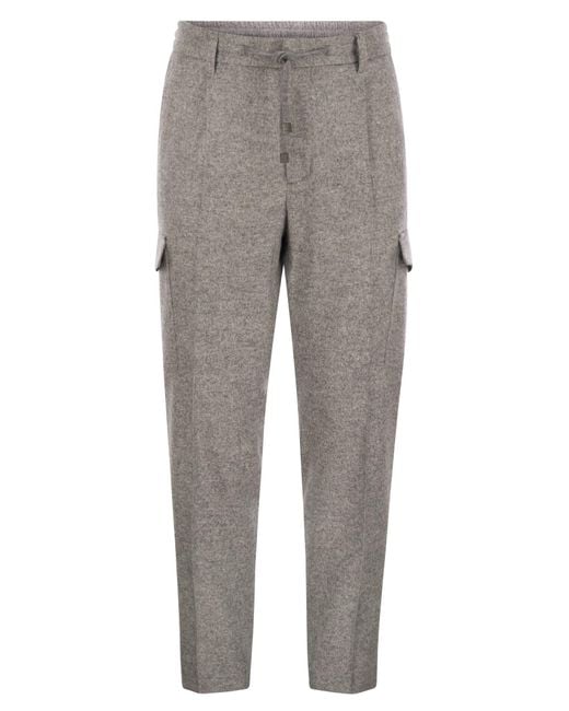 Peserico Gray Wool, Silk And Cashmere Jogger Trousers for men