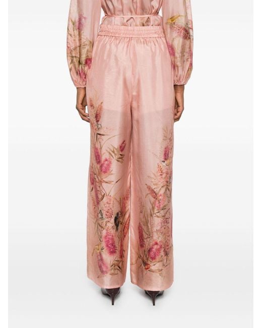 Zimmermann Cascadiaanse Gedrukte Zijden Broek in het Pink