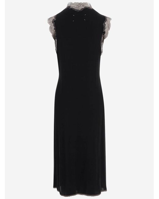 Maison Margiela Black Silk Dress With Lace Inserts