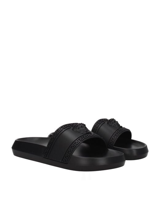 Versace Black Slippers And Clogs Rubber