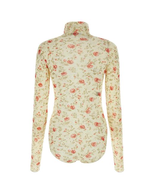 Prada Natural Printed Nylon Bodysuit