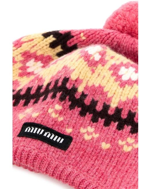 Miu Miu Red Knitted Beanie Hat