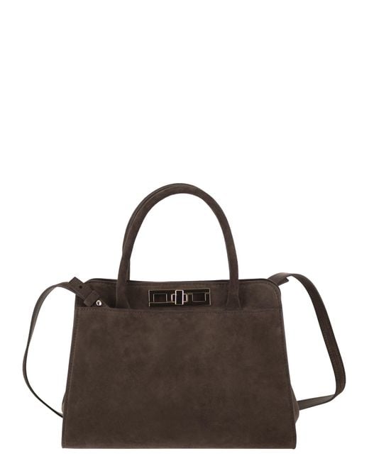 Fabiana Filippi Brown Suede Leather Top Handle Bag With Shoulder Strap