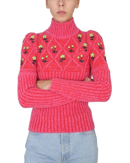 Cormio Red Jersey With Floral Embroidery
