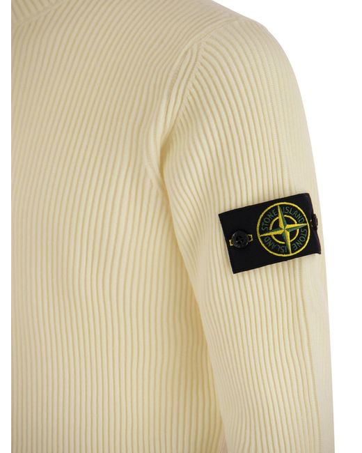 Stone Island Natural Ribbed Turtleneck Sweater In Wool for men