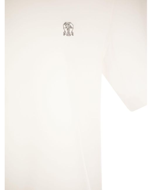 Slim Fit Crew Cuella de cuello en camiseta de algodón con logotipo Brunello Cucinelli de hombre de color White