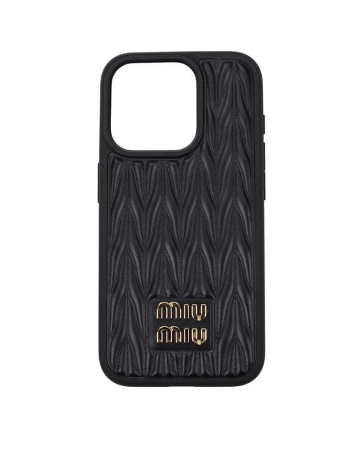 Miu Miu Black I Phone Case I Phone 15 Pro Leather