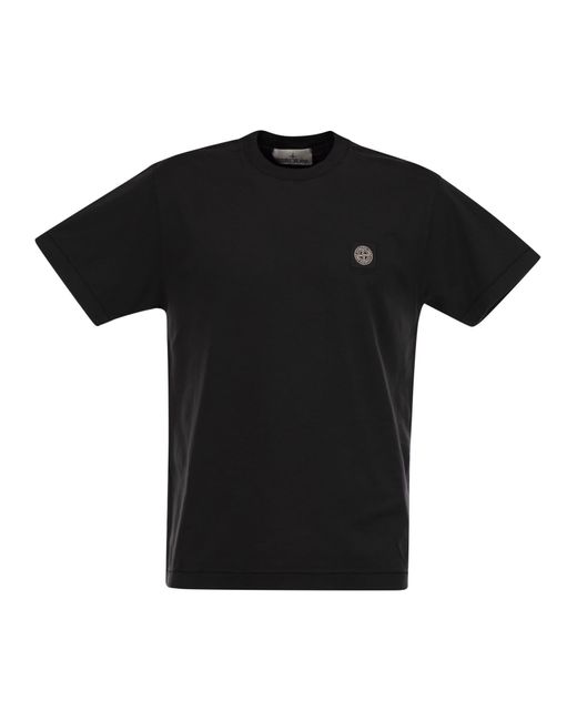 Stone Island Korte Mouwen T -shirt Met Kompaslogo -patch in het Black voor heren