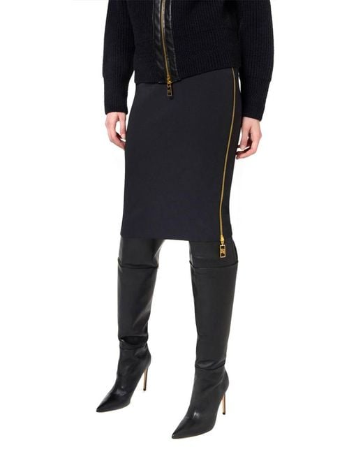 Elisabetta Franchi Blue Zip Detail Crepe Skirt
