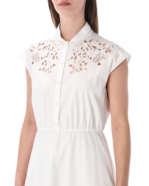 Valentino Garavani White Elegant Midi Dress With Embroidered Bodice And Cinched Waist