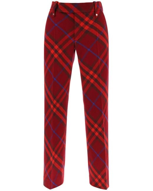 Check Wool Pants Burberry de color Red