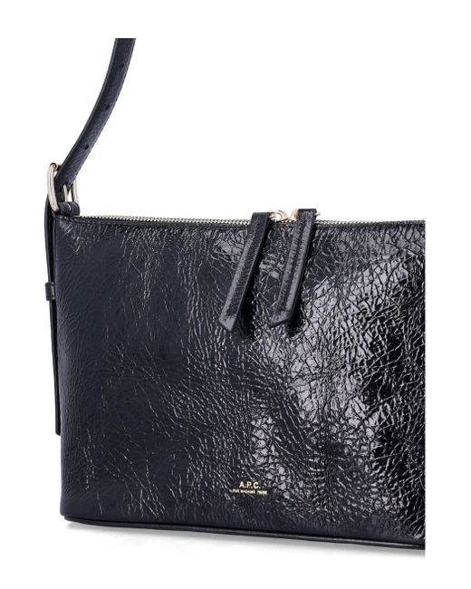 A.P.C. Black Vera Crinkle Leather Shoulder Bag