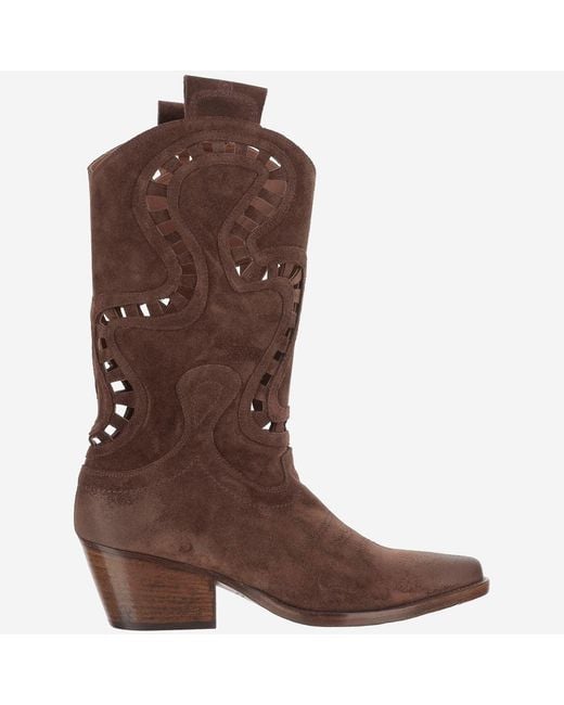 Sartore Brown Suede Boots With Cut Out Details