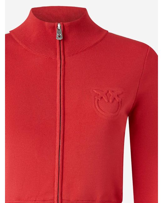 Sudadera recortada de rosa en tela técnica Pinko de color Red
