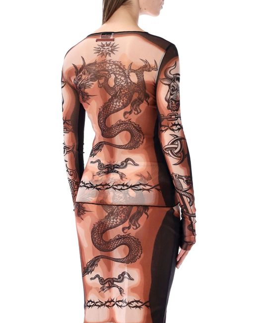 Jean Paul Gaultier Red Re-Edition Safe Sex Tattoo Tulle Top