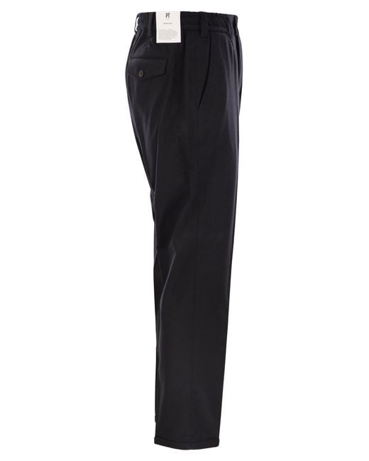 PT Torino Black The Rebel Wool And Cashmere Trousers for men