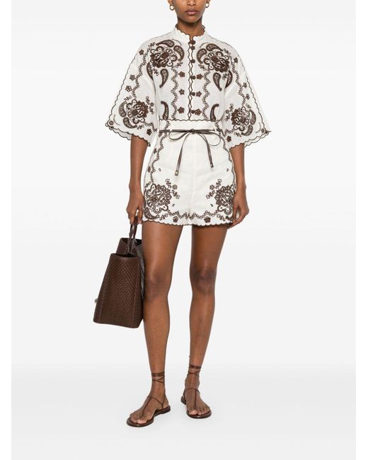 Zimmermann White 'Ascension' Embroidered Linen Shirt