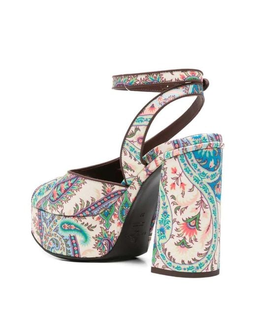 Etro White Paisley-Patterned Platform Sandals With Heel
