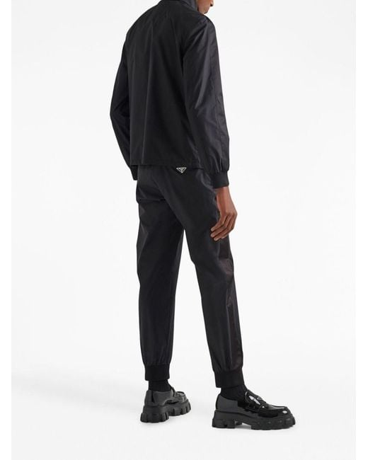 Prada Black Triangle-Logo Silk Track Pants for men