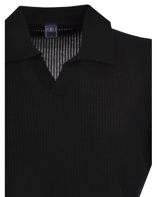 Fedeli Giza Katoen Met Korte Mouwen Poloshirt in het Black voor heren
