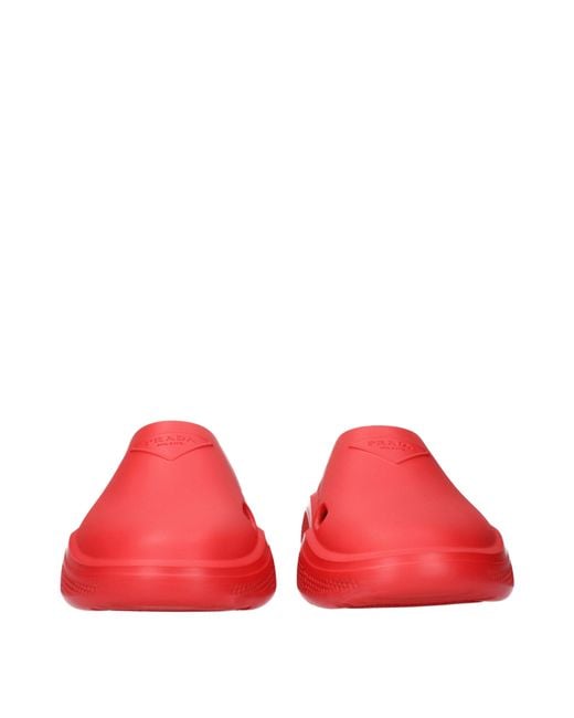 Prada Red Slippers And Clogs Mellow Rubber