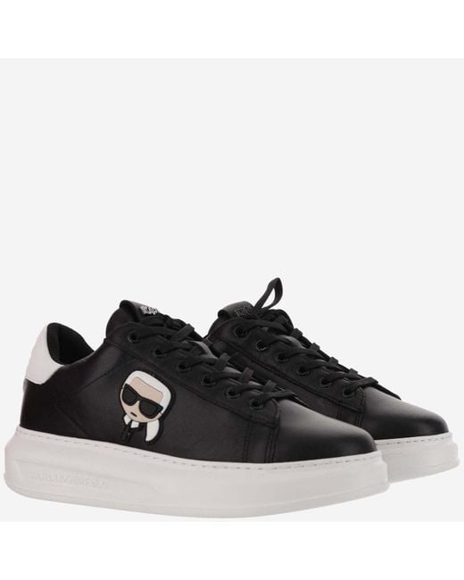 Karl Lagerfeld Black Leather Sneakers With Logo for men