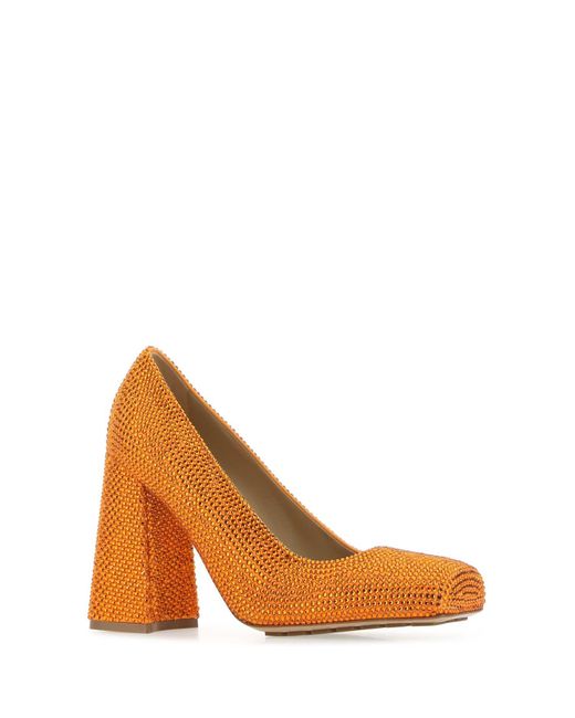 Bottega Veneta White Leather And Rhinestones Tower Pumps