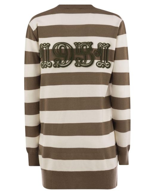 Max Mara Multicolor 'Fiemme' Cardigan With Rear Embroidery And All-Over Striped Motif