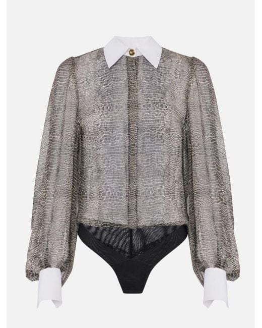 Elisabetta Franchi Python Bodysuit Met Kraag in het Gray