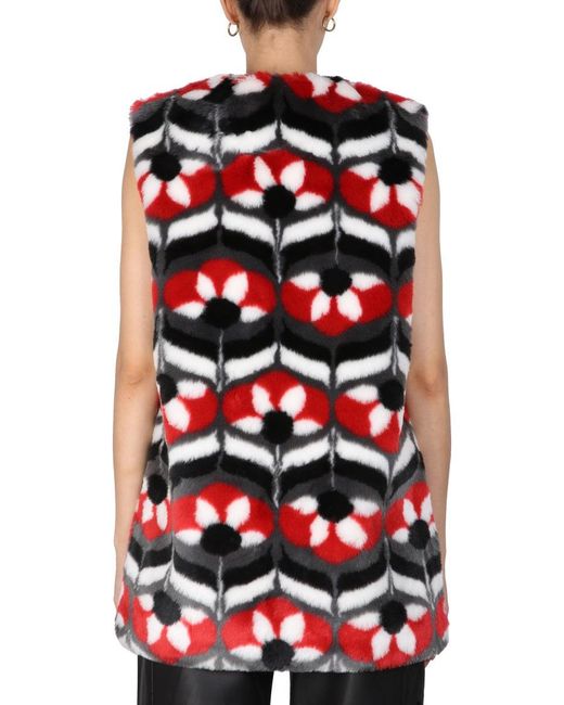 Boutique Moschino Red Faux Fur Vest