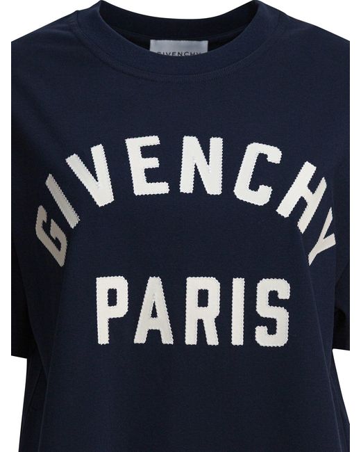 Givenchy Blue Boxy Cotton T-Shirt With Contrasting Paris Logo