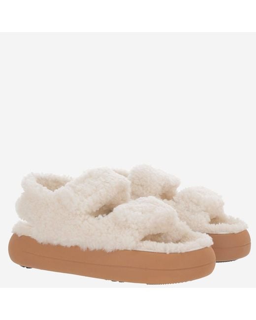 Moon Boot White Shearling Sandals With Dual Adjustable Straps