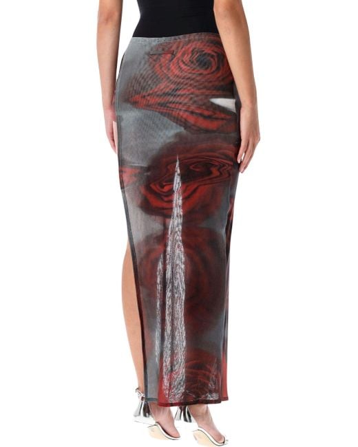 Jean Paul Gaultier Red Blurry Roses Tulle Skort
