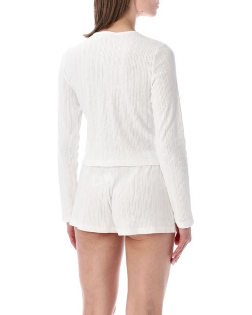Sporty & Rich White Refined Pointelle Knit Cardigan