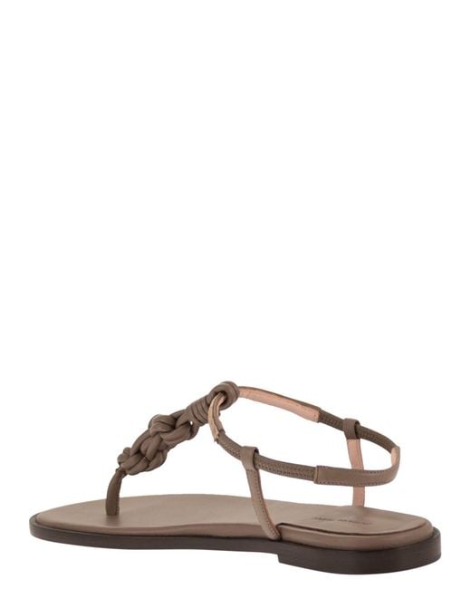 Fabiana Filippi Brown Leather Thong Sandals With Braided Detail