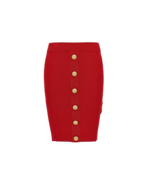 Mini falda de longitud de rodilla de Balmain de color Red