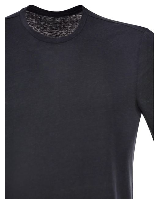 Majestic Black Stretch Linen T Shirt With Round Neckline