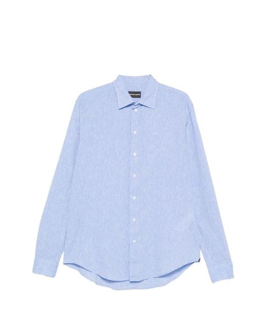 Emporio Armani Blue Linen Blend Shirt for men