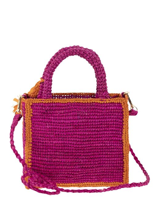 Mc2 Saint Barth Pink Vanity Mini Raffia Bag With Embroidery