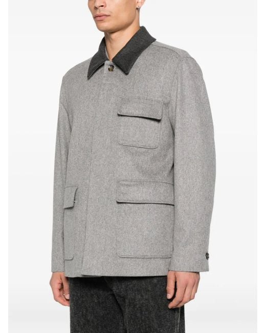 Lardini Gray Wool Shirt Jacket With Contrasting Collar for men