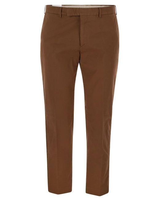PT Torino Brown Rebel Stretch Cotton Trousers for men