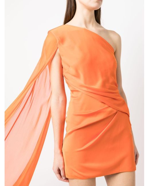 Roland Mouret Orange Asymmetric Silk Crepe Mini Dress