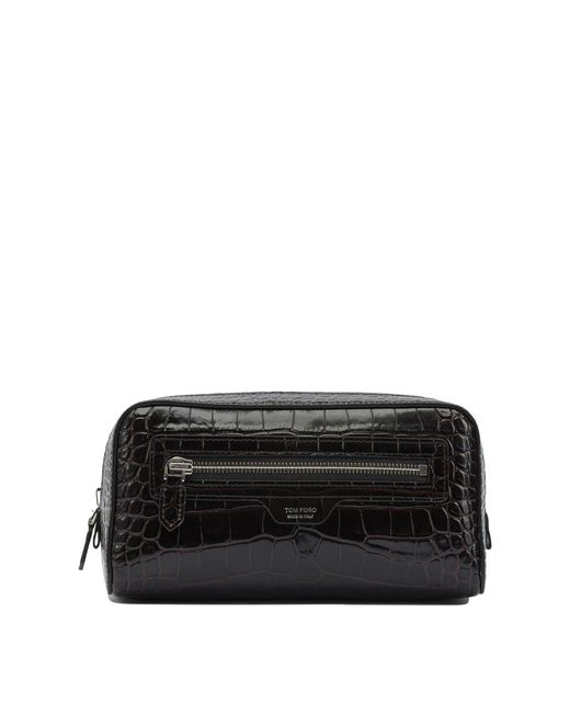 Neceser de piel con estampado de cocodrilo de Tom Ford de hombre de color Black