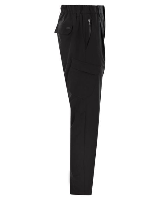 Herno Black Cargo Trousers With Mechanical Stretch Yarn for men