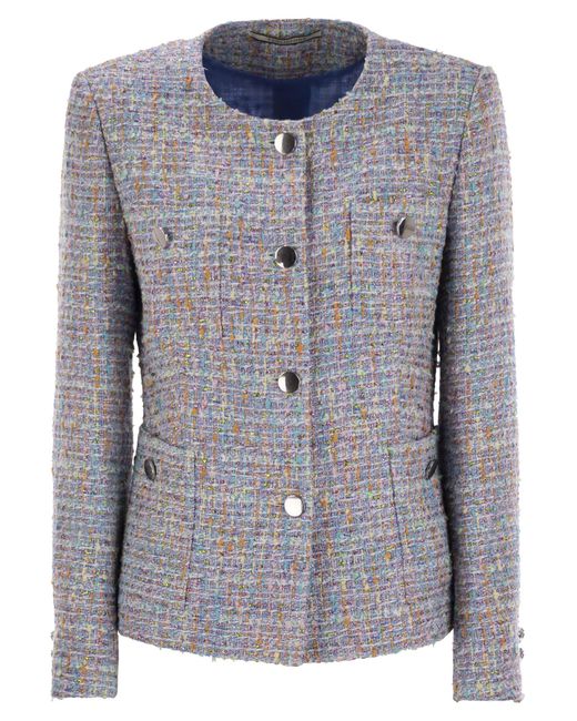Tagliatore Blue Crew Neck Jacket With Front Pockets
