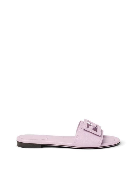 Fendi Pink Baguette Leather Flat Sandals